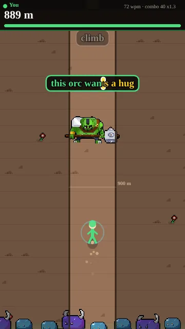 An Orc brute blocking the road with the sentence "this orc wants a hug" above it