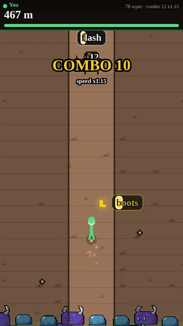 A yellow boot item labelled "boots" beside the road, under a COMBO 10 banner