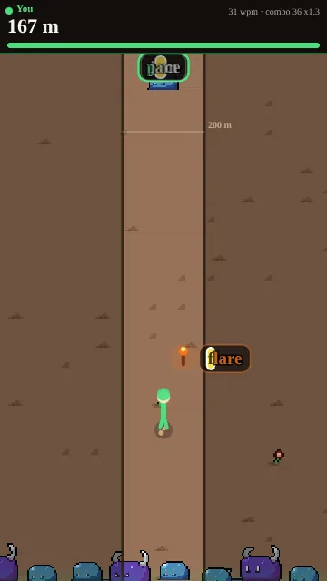 An orange flare item labelled "flare" beside the dirt road in Slime Stampede