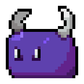 Slime morado con cuernos en pixel art del juego de mecanografía Zombie Shooter