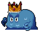 Jefe Rey Slime con corona dorada en pixel art del juego de mecanografía Zombie Shooter