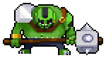 Jefe Orco verde con una maza de pinchos en pixel art del juego de mecanografía Zombie Shooter
